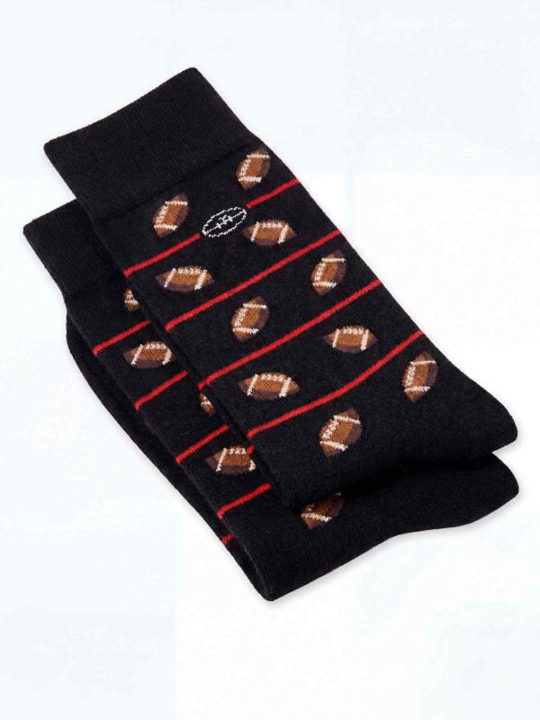 Chaussettes motifs ballons de rugby - Noir