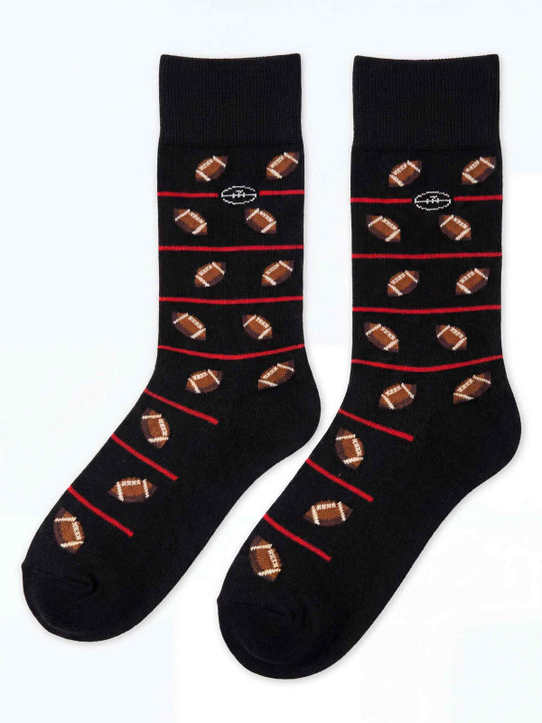 Chaussettes motifs ballons de rugby - Noir