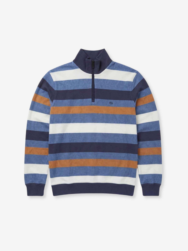 Sweat rayé col camionneur zippé - Bleu