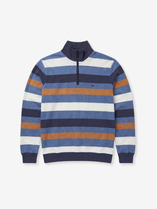Sweat rayé col camionneur zippé - Bleu