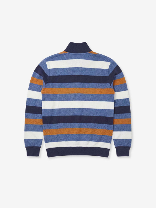 Sweat rayé col camionneur zippé - Bleu