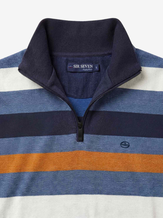 Sweat rayé col camionneur zippé - Bleu