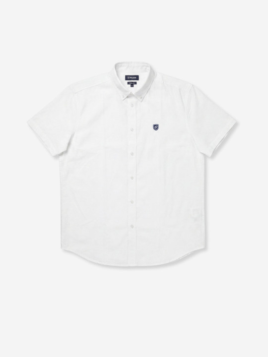 Chemise grandes tailles coton/lin brodée à manches courtes - Blanc