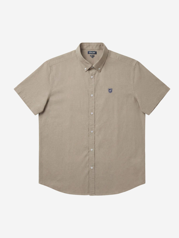 Chemise grandes tailles coton/lin brodée à manches courtes - Kaki