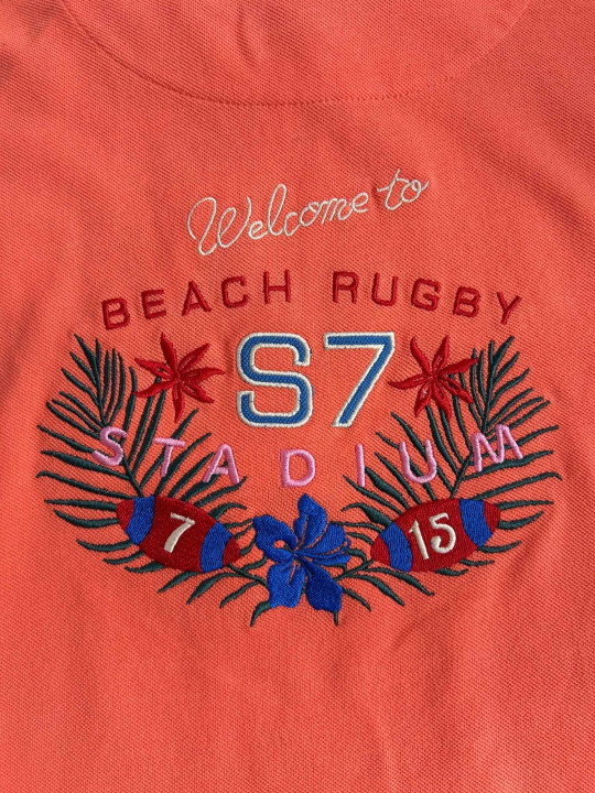 Polo brodé Beach Rugby tropical finitions contrastées - Orange