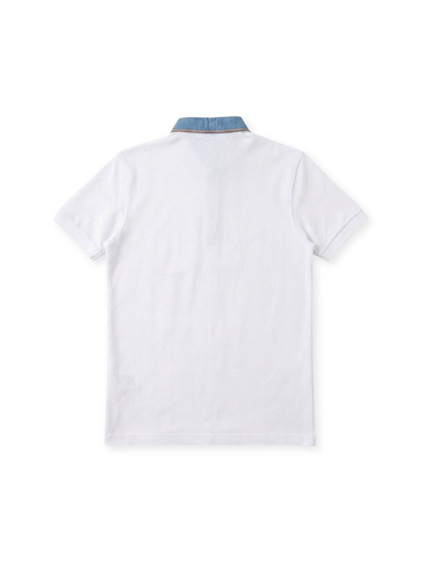 Polo à manches courtes et col contrasté en chambray - Blanc
