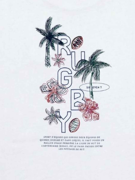 T-shirt imprimé dans le dos Rugby tropical - Blanc