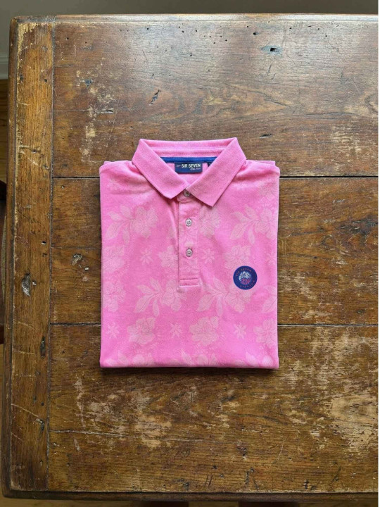 Polo à motifs hibiscus impression laser - Rose
