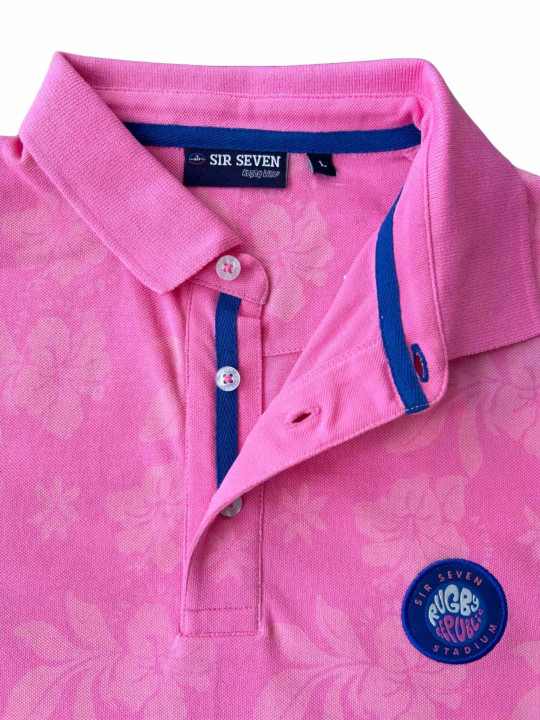 Polo à motifs hibiscus impression laser - Rose