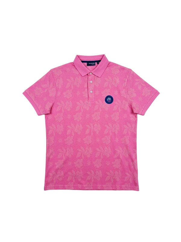 Polo à motifs hibiscus impression laser - Rose