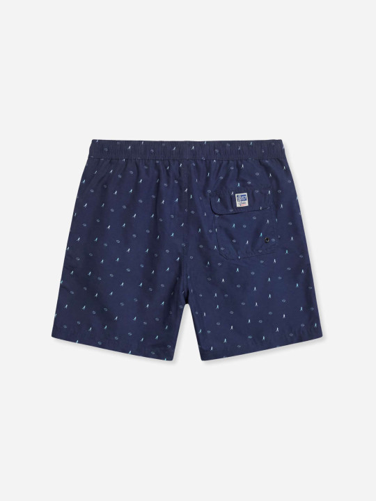 Short de bain imprimé à motifs rugby - Bleu marine