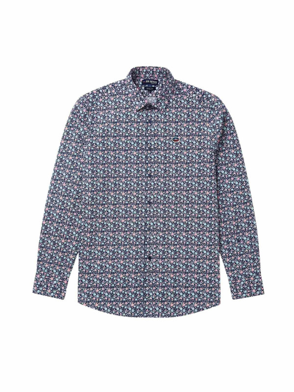 Chemise manches longues imprimée à fleurs - Bleu marine