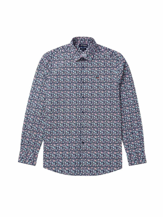 Chemise manches longues imprimée à fleurs - Bleu marine