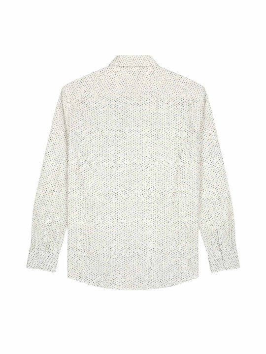 Chemise lin/coton manches longues à pois- Blanc