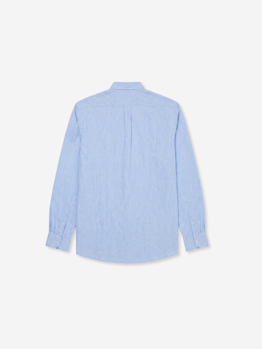 Chemise à col mao et manches longues en coton/lin - Bleu ciel