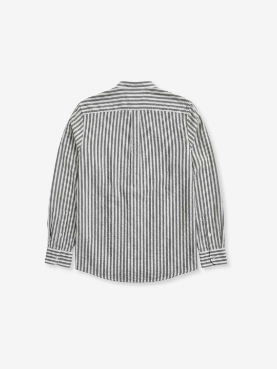 Chemise rayée à col mao et manches longues - Kaki