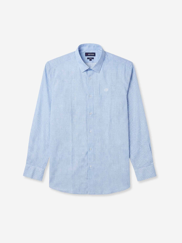 Chemise manches longues en coton à petits motifs - Bleu ciel