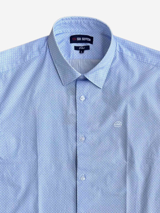 Chemise manches longues en coton à petits motifs - Bleu ciel