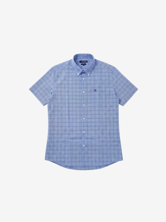 Chemise stretch manches courtes à carreaux - Bleu ciel