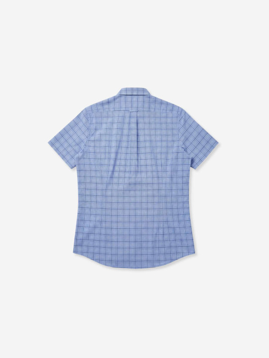 Chemise stretch manches courtes à carreaux - Bleu ciel