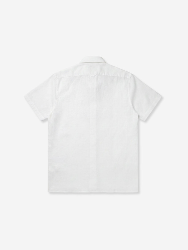 Chemise coton/lin brodée palmiers et hibiscus - Blanc