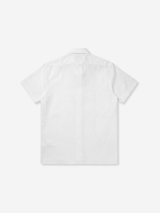 Chemise coton/lin brodée palmiers et hibiscus - Blanc