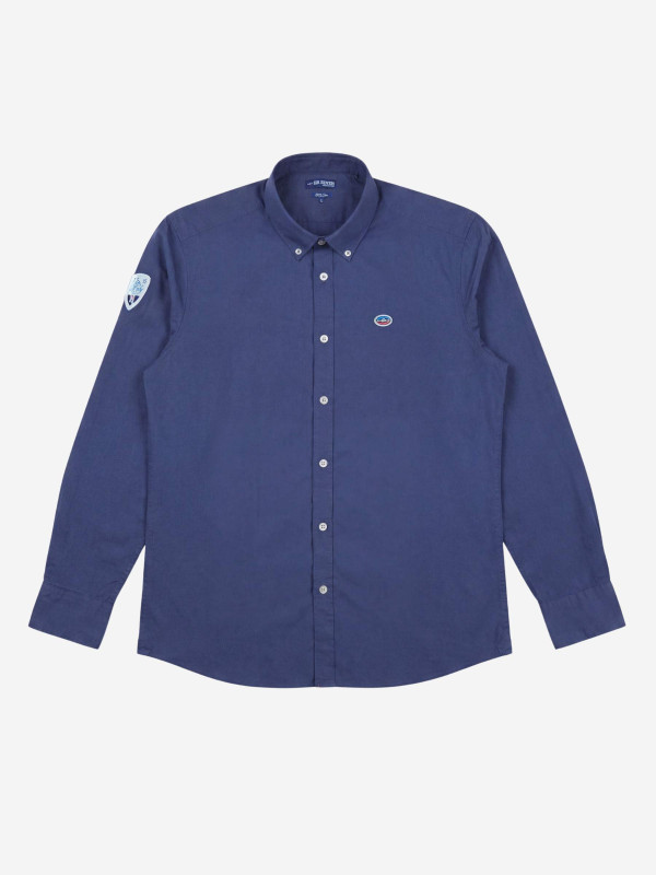 Chemise brodée à manches longues en coton - Bleu marine