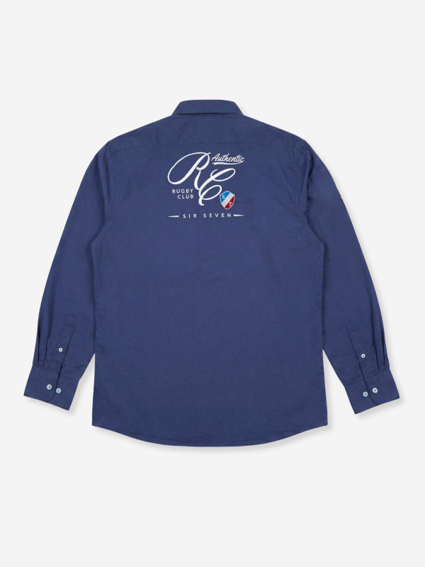 Chemise brodée à manches longues en coton - Bleu marine
