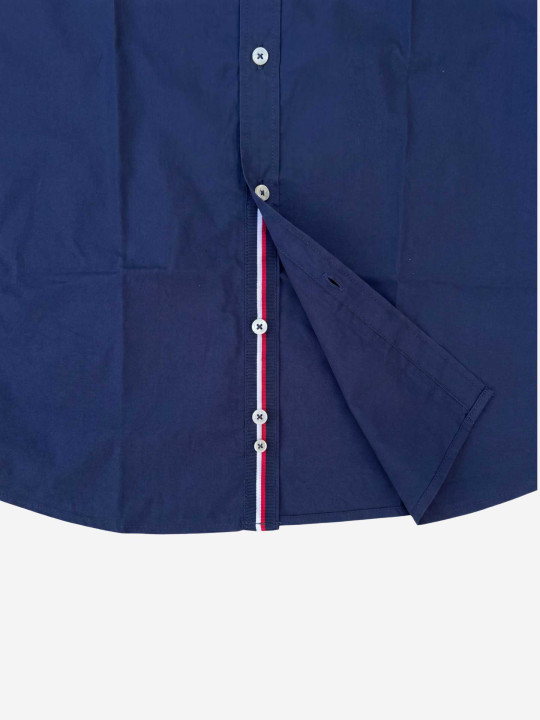 Chemise brodée à manches longues en coton - Bleu marine