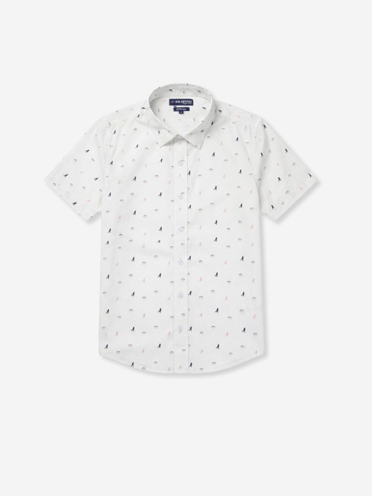 Chemise imprimée à petits motifs rugby - Blanc