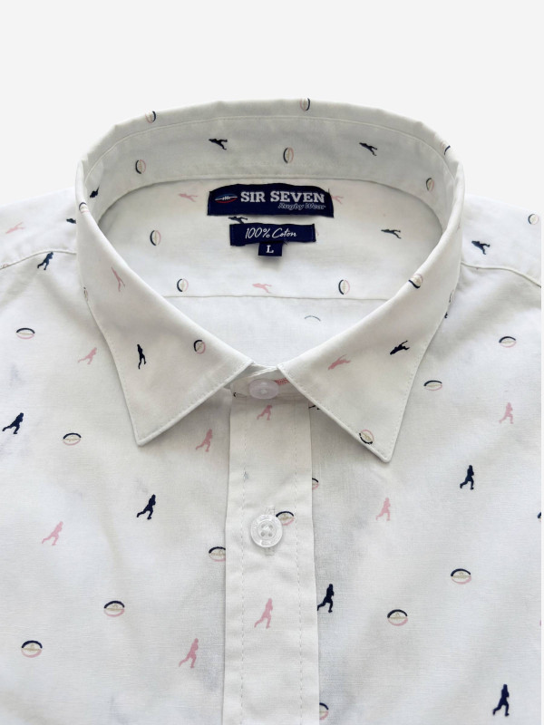 Chemise imprimée à petits motifs rugby - Blanc