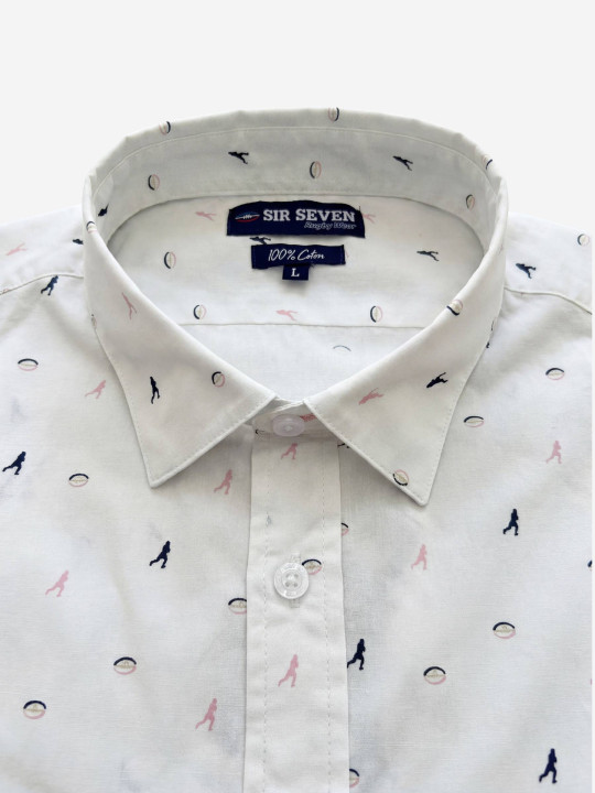Chemise imprimée à petits motifs rugby - Blanc