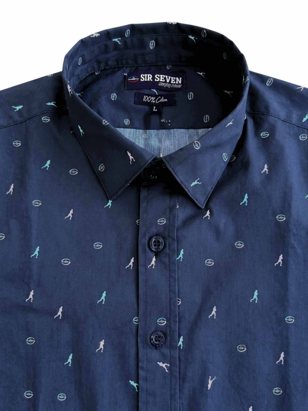 Chemise imprimée à petits motifs rugby - Bleu marine