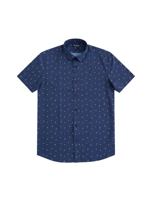 Chemise imprimée à petits motifs rugby - Bleu marine