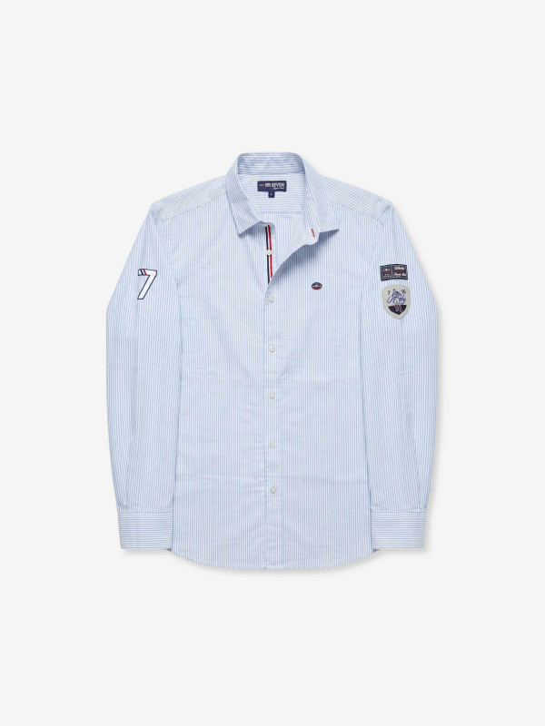 Chemise rayée à manches longues en coton/élasthanne - Bleu ciel et blanc