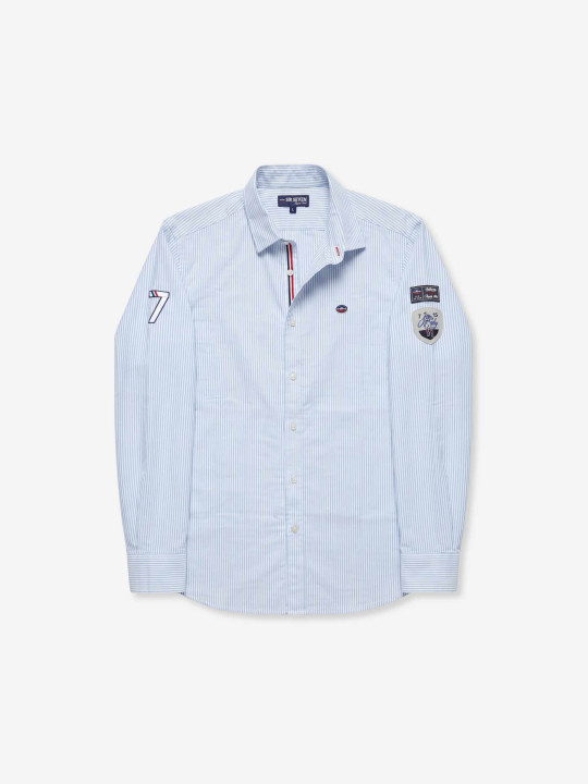 Chemise rayée à manches longues en coton/élasthanne - Bleu ciel et blanc