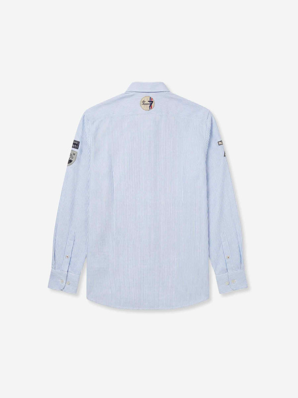 Chemise rayée à manches longues en coton/élasthanne - Bleu ciel et blanc