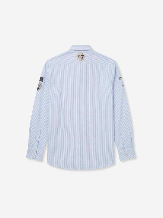 Chemise rayée à manches longues en coton/élasthanne - Bleu ciel et blanc