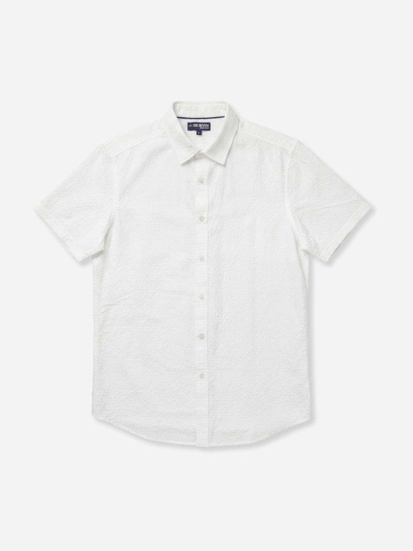 Chemise manches courtes en coton seersucker - Blanc
