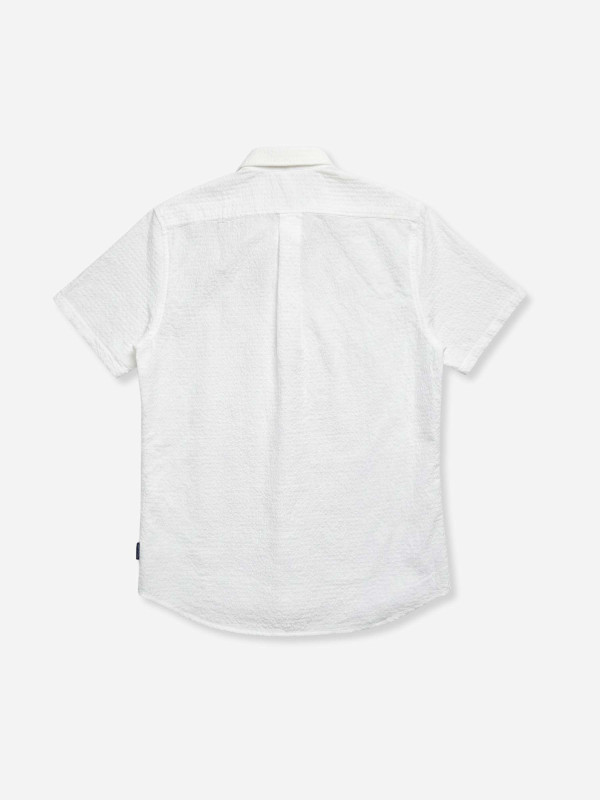 Chemise manches courtes en coton seersucker - Blanc