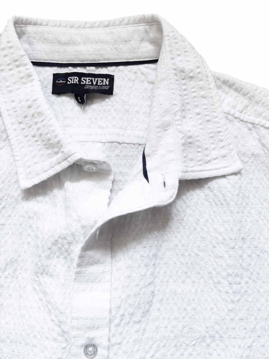 Chemise manches courtes en coton seersucker - Blanc