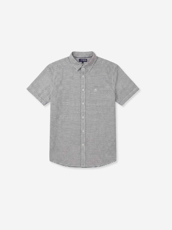 Chemise rayée en coton seersucker - Gris et blanc