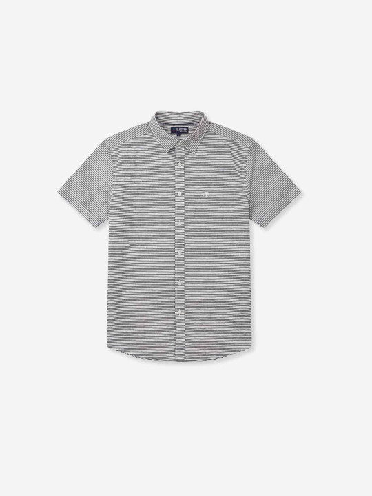 Chemise rayée en coton seersucker - Gris et blanc