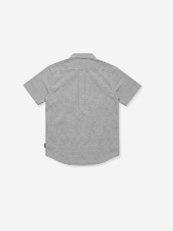 Chemise rayée en coton seersucker - Gris et blanc