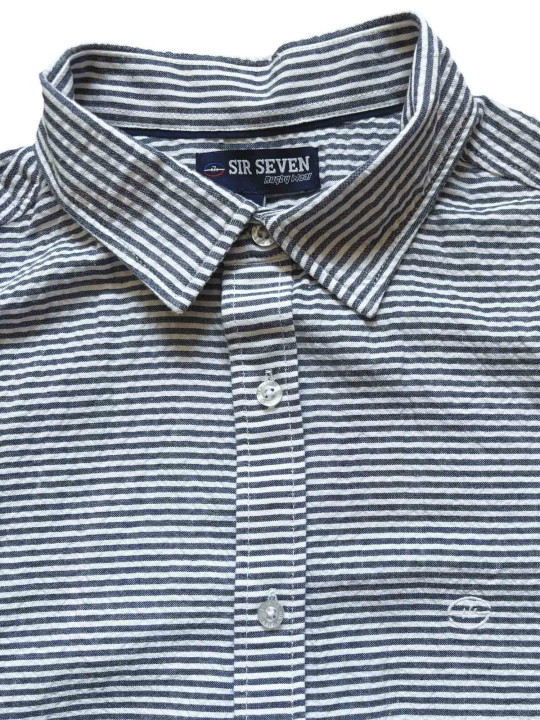 Chemise rayée en coton seersucker - Gris et blanc