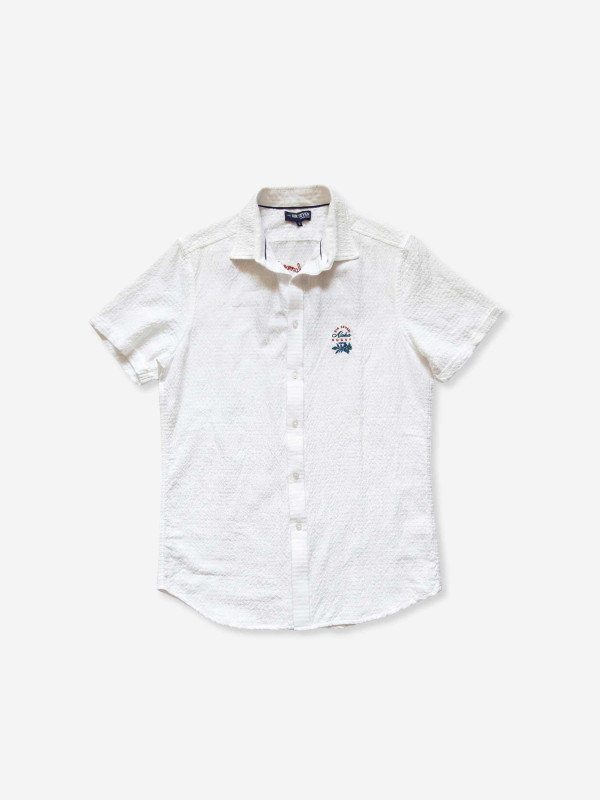 Chemise brodée Beach Rugby en coton seersucker - Blanc