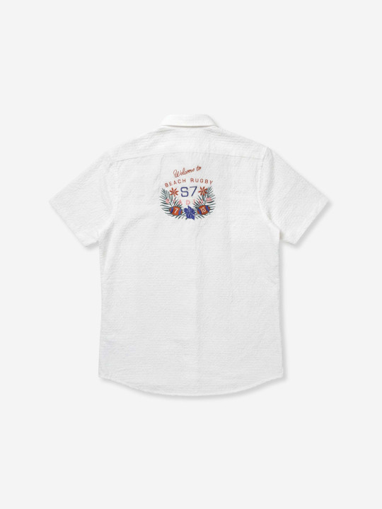 Chemise brodée Beach Rugby en coton seersucker - Blanc