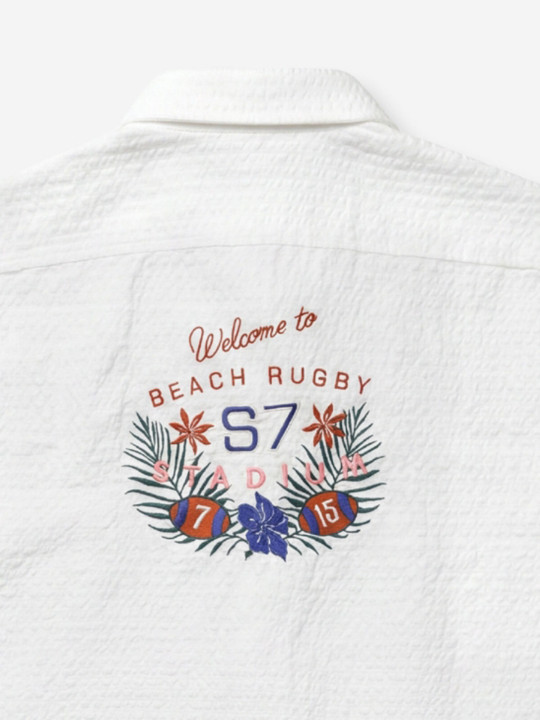 Chemise brodée Beach Rugby en coton seersucker - Blanc
