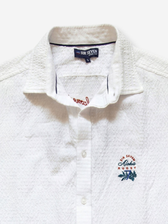 Chemise brodée Beach Rugby en coton seersucker - Blanc