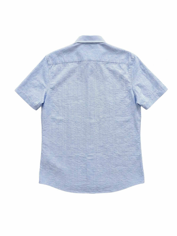 Chemise rayée en coton à manches courtes - Bleu ciel et blanc